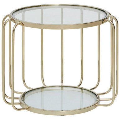 Gold Finish Metallic Frame Side Table with Tempered Glass Top