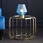 Gold Finish Metallic Frame Side Table with Tempered Glass Top