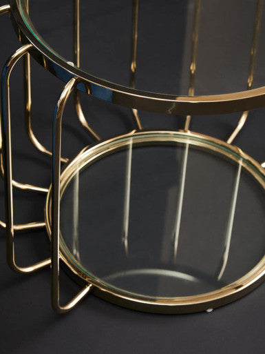 Gold Finish Metallic Frame Side Table with Tempered Glass Top