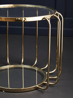 Gold Finish Metallic Frame Side Table with Tempered Glass Top