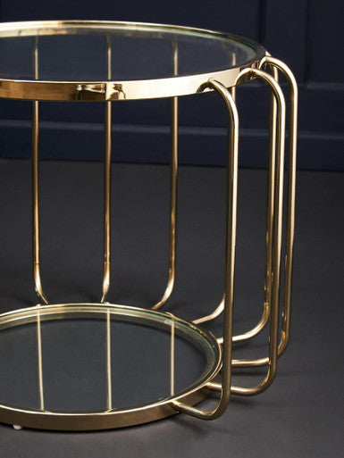 Gold Finish Metallic Frame Side Table with Tempered Glass Top