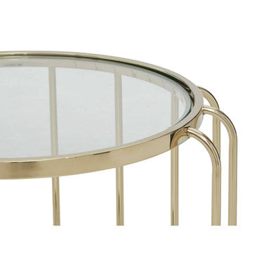 Gold Finish Metallic Frame Side Table with Tempered Glass Top