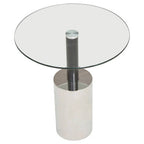 Black and Silver Powder-Coated T-Shape End Table with Clear Glass Top