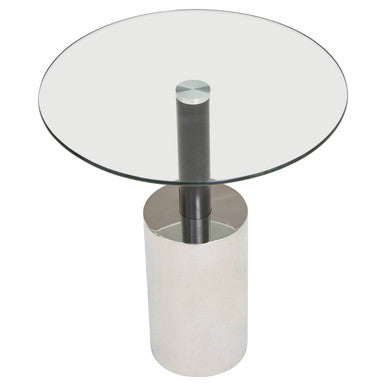 Black and Silver Powder-Coated T-Shape End Table with Clear Glass Top