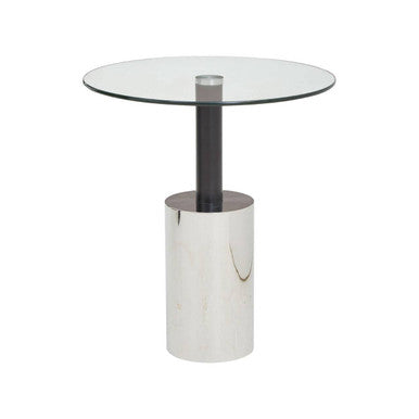 Black and Silver Powder-Coated T-Shape End Table with Clear Glass Top