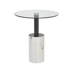 Black and Silver Powder-Coated T-Shape End Table with Clear Glass Top