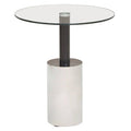 Black and Silver Powder-Coated T-Shape End Table with Clear Glass Top