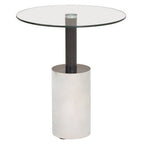 Black and Silver Powder-Coated T-Shape End Table with Clear Glass Top