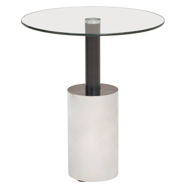 Black and Silver Powder-Coated T-Shape End Table with Clear Glass Top