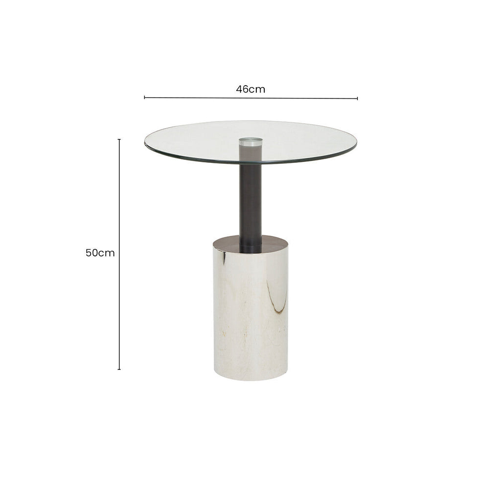 Black and Silver Powder-Coated T-Shape End Table with Clear Glass Top