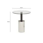 Black and Silver Powder-Coated T-Shape End Table with Clear Glass Top