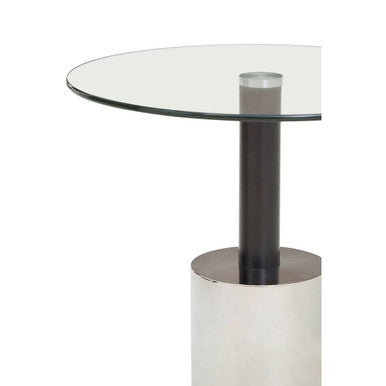 Black and Silver Powder-Coated T-Shape End Table with Clear Glass Top