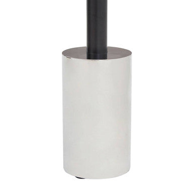 Black and Silver Powder-Coated T-Shape End Table with Clear Glass Top