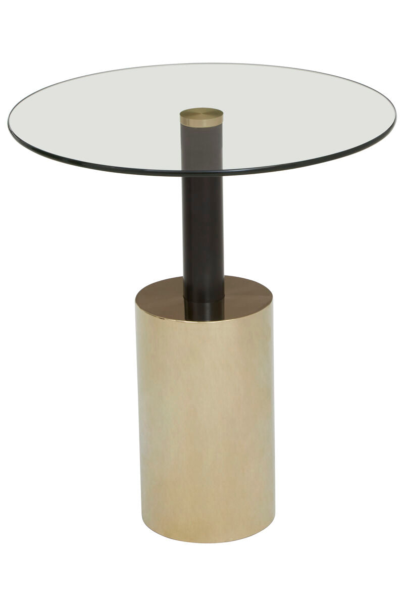 Black and Gold Powder-Coated T-Shape End Table with Clear Glass Top