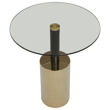 Black and Gold Powder-Coated T-Shape End Table with Clear Glass Top