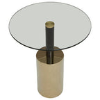 Black and Gold Powder-Coated T-Shape End Table with Clear Glass Top