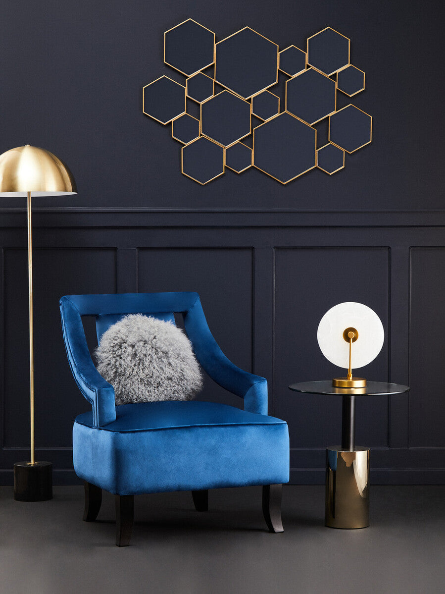 Black and Gold Powder-Coated T-Shape End Table with Clear Glass Top
