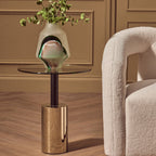 Black and Gold Powder-Coated T-Shape End Table with Clear Glass Top