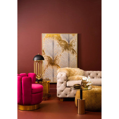 Black and Gold Powder-Coated T-Shape End Table with Clear Glass Top