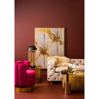 Black and Gold Powder-Coated T-Shape End Table with Clear Glass Top