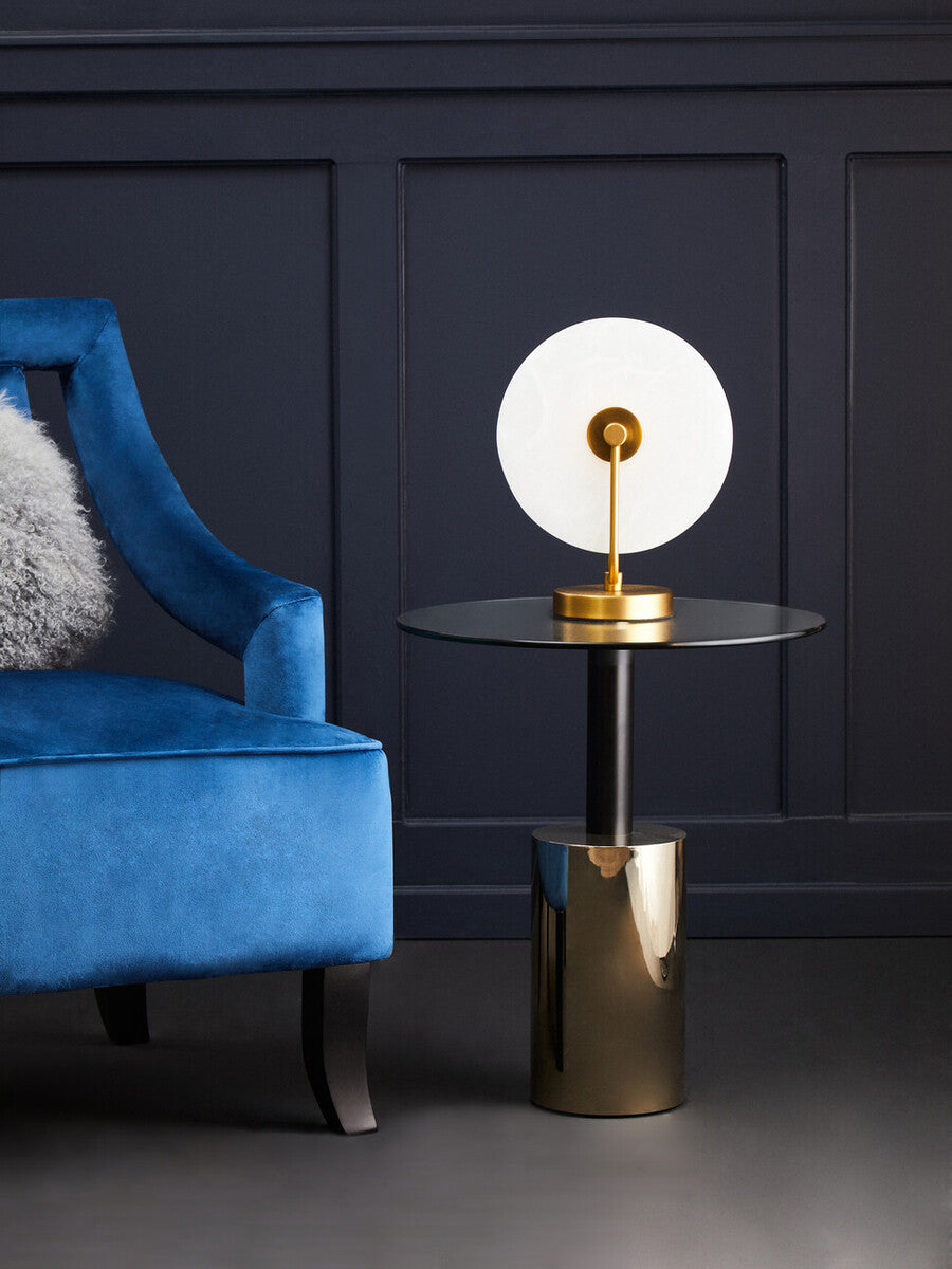 Black and Gold Powder-Coated T-Shape End Table with Clear Glass Top