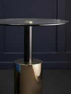 Black and Gold Powder-Coated T-Shape End Table with Clear Glass Top