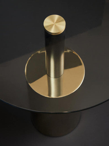 Black and Gold Powder-Coated T-Shape End Table with Clear Glass Top