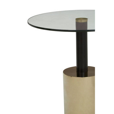 Black and Gold Powder-Coated T-Shape End Table with Clear Glass Top