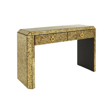 Antique Gold Finish Mirrored 2 Drawer Console Table