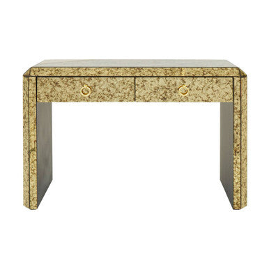 Antique Gold Finish Mirrored 2 Drawer Console Table