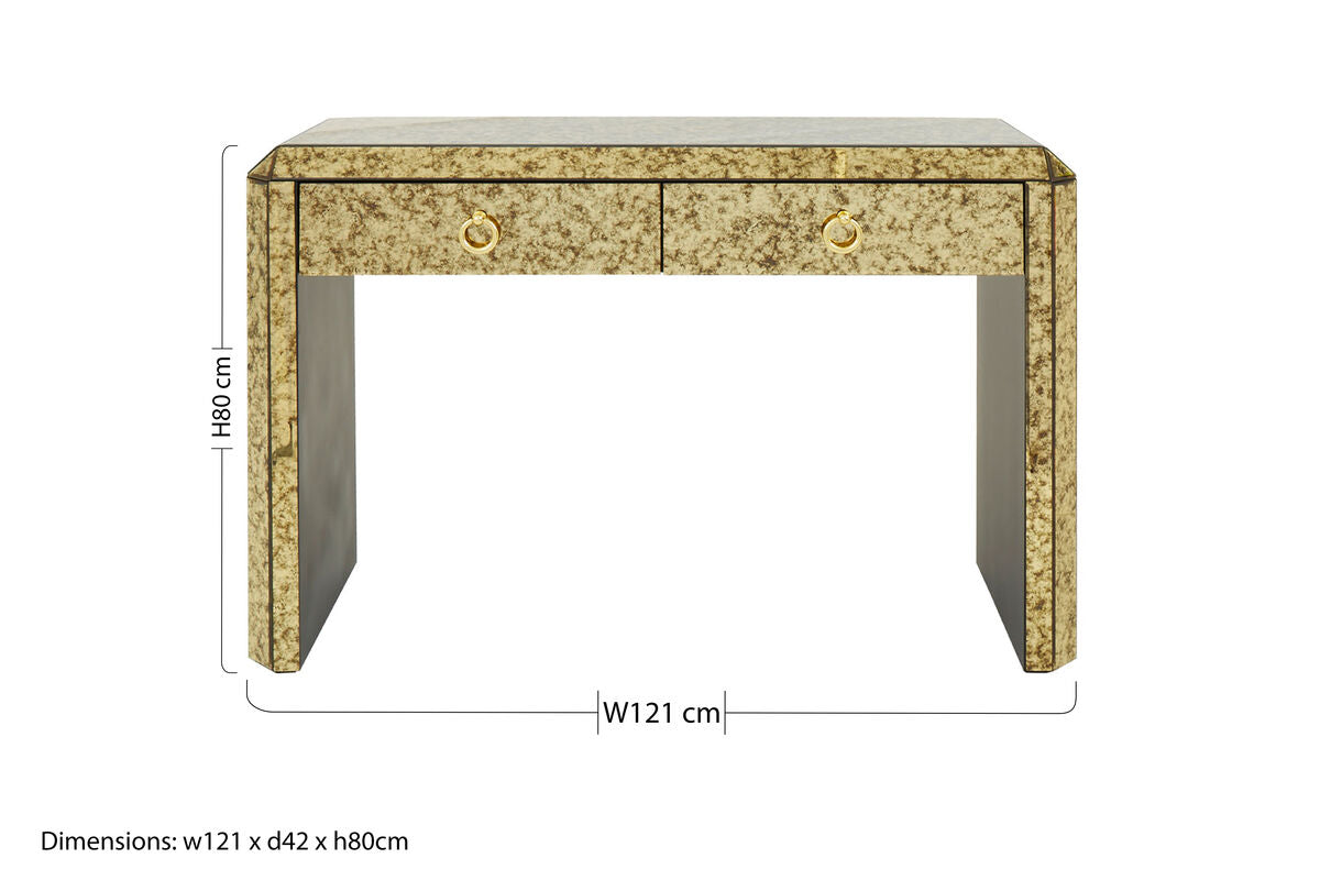Antique Gold Finish Mirrored 2 Drawer Console Table