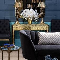 Antique Gold Finish Mirrored 2 Drawer Console Table