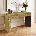 Antique Gold Finish Mirrored 2 Drawer Console Table