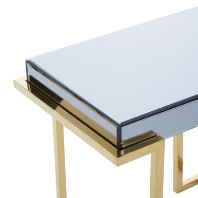Mirrored End Table in Gold and Grey Finish