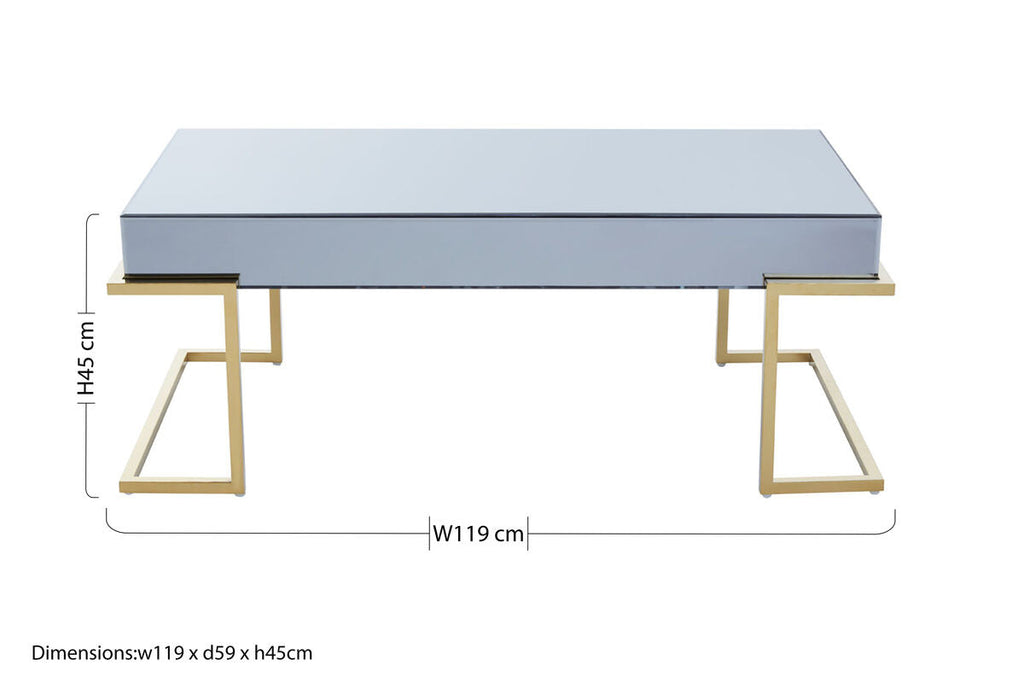 Grey Mirrored and Gold Finish Coffee Table
