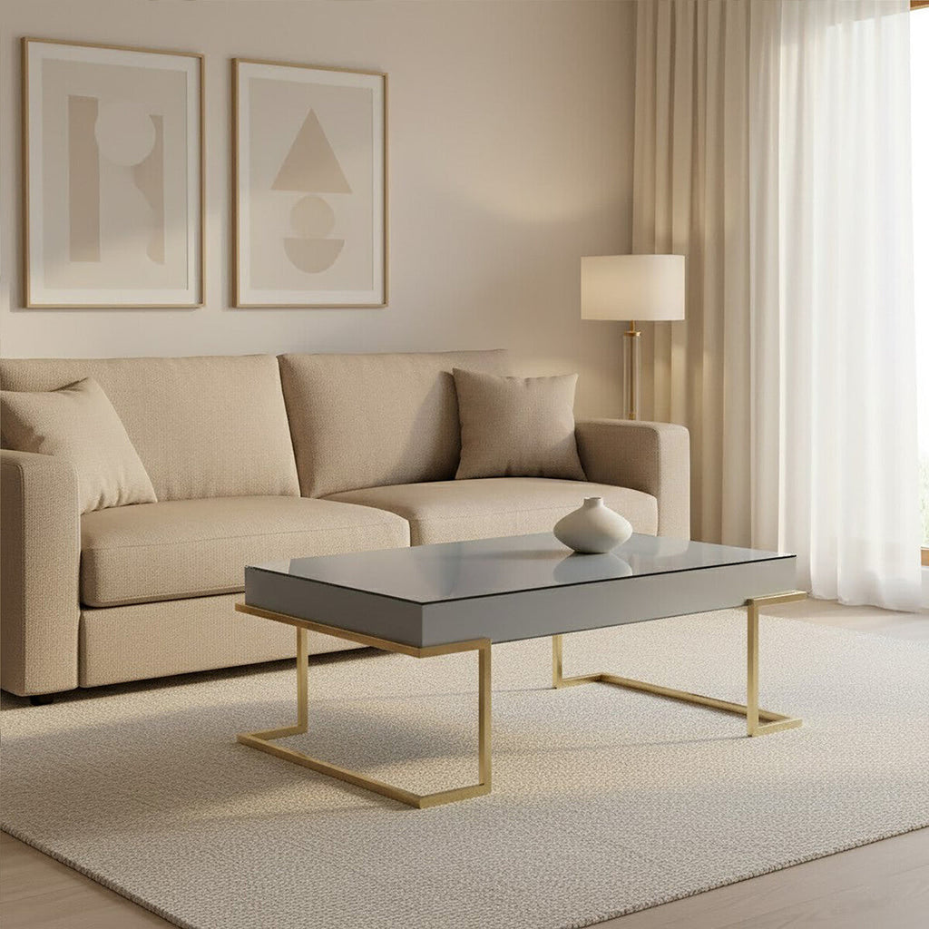 Grey Mirrored and Gold Finish Coffee Table