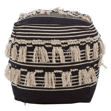 Striped Tassel Pouffe