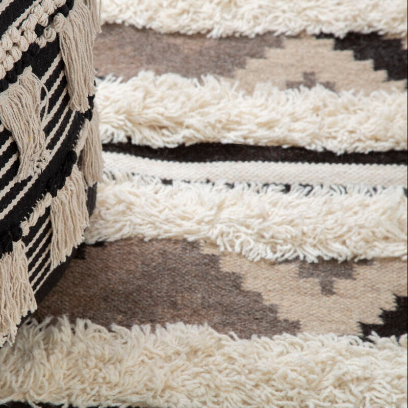 Striped Tassel Pouffe