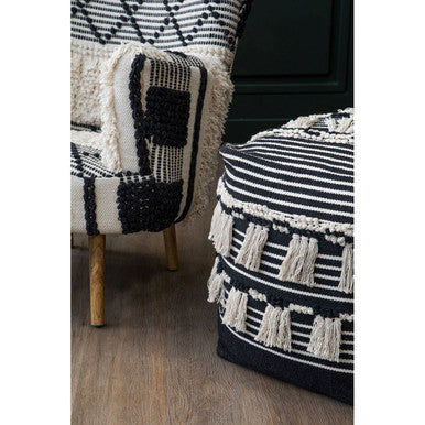Striped Tassel Pouffe