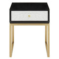 Black and White 1 Drawer Side Table with Gold Base