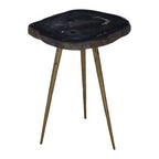 Dark Petrified Wood and Brass Finish Beveled Edge Side Table