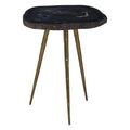 Dark Petrified Wood and Brass Finish Beveled Edge Side Table