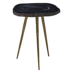 Dark Petrified Wood and Brass Finish Beveled Edge Side Table