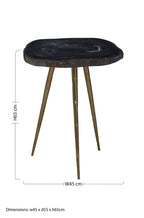 Dark Petrified Wood and Brass Finish Beveled Edge Side Table