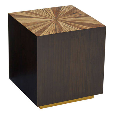 Black and Natural Bamboo Square Side Table with Gold Base
