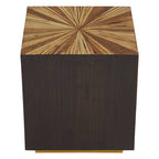 Black and Natural Bamboo Square Side Table with Gold Base