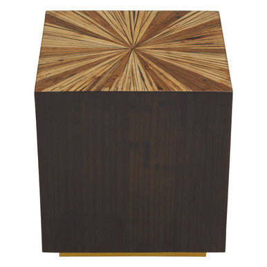 Black and Natural Bamboo Square Side Table with Gold Base