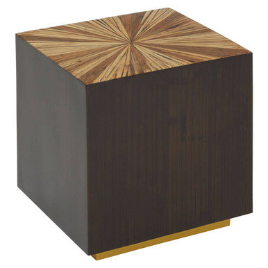 Black and Natural Bamboo Square Side Table with Gold Base