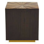 Black and Natural Bamboo Square Side Table with Gold Base