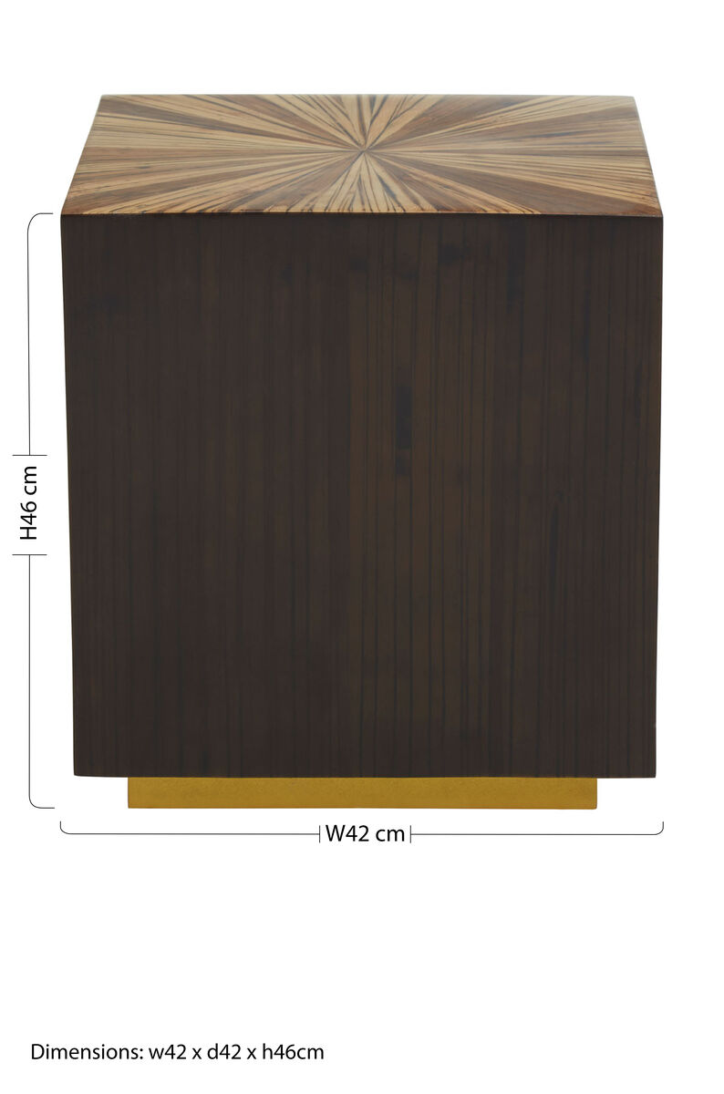 Black and Natural Bamboo Square Side Table with Gold Base